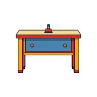 Colorful cartoon workbench with drawer and top tool present vector