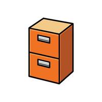 Two drawer orange filing cabinet with outline illustration style vector