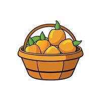Illustration of a basket overflowing with peaches and leaves vector