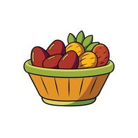 Stylized fruit bowl with oranges, dates and leaves vector