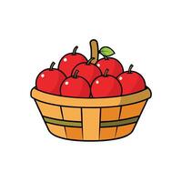 Basket full of fresh red apples in flat design vector