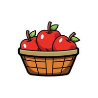 Three red apples in a woven basket illustration vector