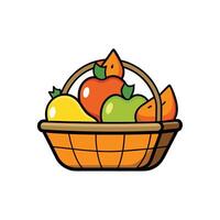 Cartoon fruit basket containing apples pear and orange slices vector