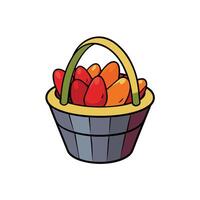 Basket filled with colorful peppers in a cartoon style vector