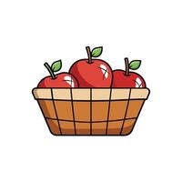 Cartoon basket filled with vibrant red apples illustration vector
