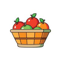 Vibrant cartoon basket overflowing with fresh, colorful apples vector