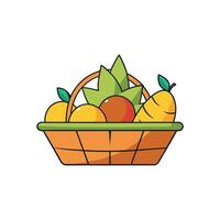 Cartoon fruit basket with orange apples and mango vector