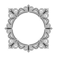 Ornate Black and White Circle Frame With Swirls and Lines vector