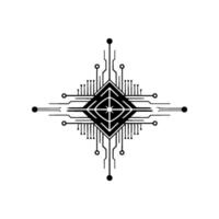 Tech Geometric Circuitry on White, Minimalist Emblem vector