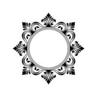 Elegant Black Floral Frame With Empty Circle, Isolated on White vector