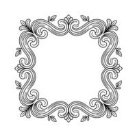 Elegant Black and White Decorative Frame With Swirls and Leaf Motifs vector