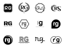 RG logo template. Letter r and g logotype. Set different classic serif lettering and modern bold text with design elements. Initial font typography. vector