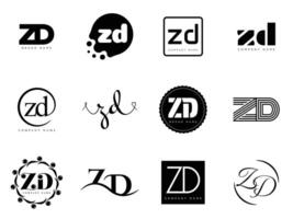 ZD logo template. Letter z d logotype. Set different classic serif lettering and modern bold text with design elements. Initial font typography. vector