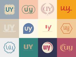 UY logo template. Letter u and y logotype. Set different classic serif lettering and modern bold text with design elements. Initial font typography. vector
