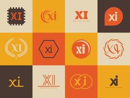 XI logo company template. Letter x and i logotype. Set different classic serif lettering and modern bold text with design elements. Initial font typography. vector