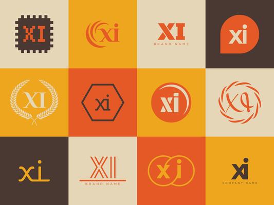 XI logo company template. Letter x and i logotype. Set different classic serif lettering and modern bold text with design elements. Initial font typography.