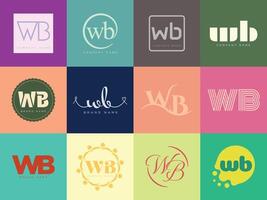 WB logo template. Letter w and b logotype. Set different classic serif lettering and modern bold text with design elements. Initial font typography. vector
