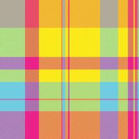 Vibrant, joyful plaid pattern in bright, summery colors. Perfect for textile design, fashion, websites, or cheerful branding. A bold, energetic texture that evokes happiness and optimism. vector