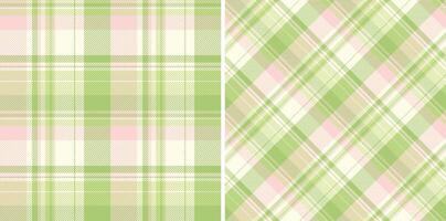 Two pastel green and pink plaid patterns, perfect for spring or summer designs. These versatile textures offer a soft, feminine aesthetic, ideal for textiles, stationery, or web backgrounds. vector