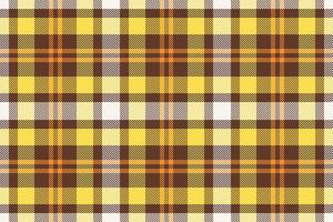 Vibrant yellow and brown plaid pattern, perfect for textile design, fashion, or website backgrounds. This seamless texture offers a cheerful, classic feel with its bold, intersecting lines. vector