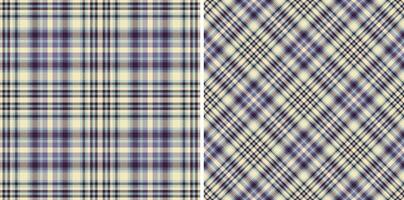 Elegant duo of seamless plaid patterns. Subtle color palette in creamy beige, soft purple, and dark grey creates a versatile design perfect for apparel, textiles, packaging, or website backgrounds. vector
