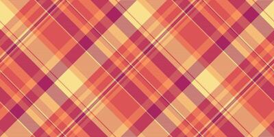 Backdrop plaid textile fabric, interior texture check. Fancy seamless tartan pattern background in red and yellow colors. vector