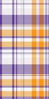 Vibrant autumnal plaid pattern in orange, purple, and white. Perfect for textile design, fallthemed projects, or adding a touch of cozy warmth to your designs. vector