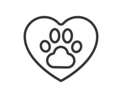 Heartwarming line art icon of a paw print nestled within a heart. Represents love for animals, adoption, veterinary services. Simple, graphic, and versatile design. vector