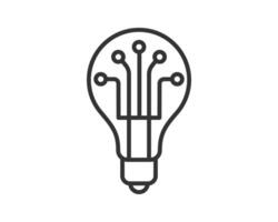 Minimalist line art of a light bulb containing circuit pathways. Represents innovation, technology, AI, or future concepts. Clean graphic style ideal for web or print. vector