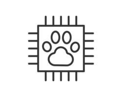 Minimalist illustration. Animal paw print inside a computer chip. Symbolizes AI, technology pets. Suitable for veterinary, software innovation themes. vector
