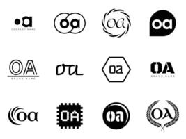 OA logo template. Letter o and a logotype. Set different classic serif lettering and modern bold text with design elements. Initial font typography. vector