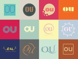 OU logo template. Letter o and u logotype. Set different classic serif lettering and modern bold text with design elements. Initial font typography. vector