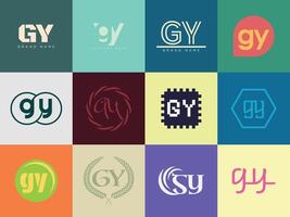 GY logo template. Letter g and y logotype. Set different classic serif lettering and modern bold text with design elements. Initial font typography. vector
