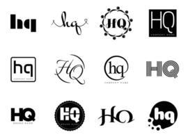 HQ logo company template. Letter h and q logotype. Set different classic serif lettering and modern bold text with design elements. Initial font typography. vector
