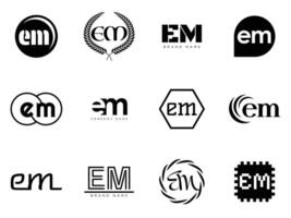 EM logo company template. Letter e and m logotype. Set different classic serif lettering and modern bold text with design elements. Initial font typography. vector