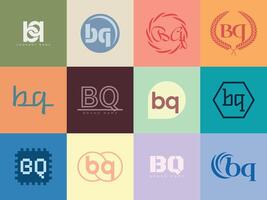 BQ logo template. Letter b and q logotype. Set different classic serif lettering and modern bold text with design elements. Initial font typography. vector