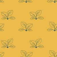 Elegant minimalist botanical pattern. Simple line art plant motifs on a mustard yellow background create a sophisticated and calming design. vector