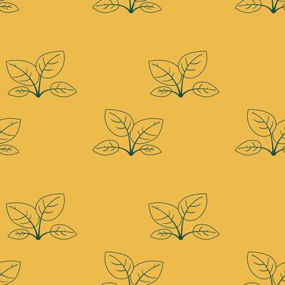 Elegant minimalist botanical pattern. Simple line art plant motifs on a mustard yellow background create a sophisticated and calming design.
