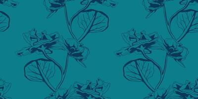 Elegant teal floral seamless pattern. Stylized dark teal blooms on a turquoise background create a sophisticated and calming design perfect for textile prints, wallpapers, and website backgrounds. vector