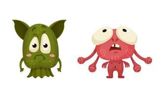 Cute monsters set. Cartoon mutants characters with various face expression illustration vector