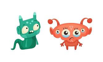Cute monsters set. Cartoon funny mutants with various face expression illustration vector