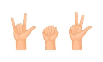 Various hand gestures set. Human hand showing cool, fist and counting gesture illustration vector