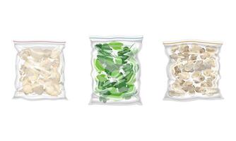 Frozen Mushrooms and Cauliflower Prepackaged and Ready to Culinary Use Set vector