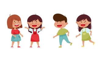 Friendly Little Kids Laughing Out Loud and Running Set vector