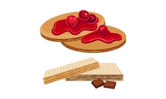 Waffle with Surface Impression Topped with Berry Set vector