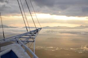 A metal ladder on a bridge photo
