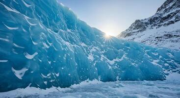 Ice wall. Towering natural ice wall with sharp edges and bluish tones, perfect for cold climate landscapes, travel editorials, or Arctic-themed digital backgrounds. photo