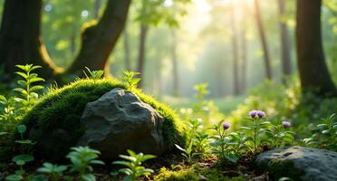stone with thick moss coverage, perfect for fantasy game textures, earthy mockups, or relaxation and wellness apps. photo
