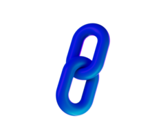 3D Blue chain link icon with a glossy finish, symbolizing connection and unity. 3d illustration png