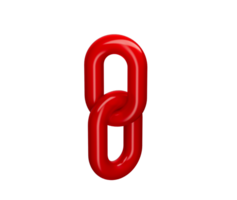 3D Red chain link icon with a glossy finish, symbolizing connection and unity. 3d illustration png